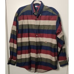 Vtg Tommy Hilfiger Men's Sm Button Down Shirt Long Sleeve Multi-Color Stripe 90s
